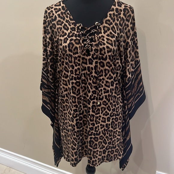 Michael Kors leopard print caftan blouse loose shirt - Picture 1 of 8